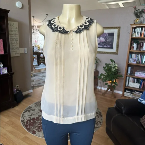 Charlotte Russe black & beige sheer sleeveless blouse-size M - Picture 4 of 9